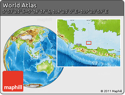 Physical Location Map of the Area around 5° 35' 51" S, 108° 52' 30" E