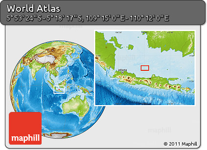 Physical Location Map of the Area around 5° 35' 51" S, 109° 43' 29" E