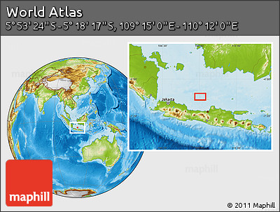 Physical Location Map of the Area around 5° 35' 51" S, 109° 43' 29" E