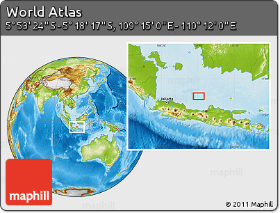 Physical Location Map of the Area around 5° 35' 51" S, 109° 43' 29" E