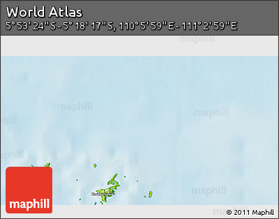 Physical 3D Map of the Area around 5° 35' 51" S, 110° 34' 29" E