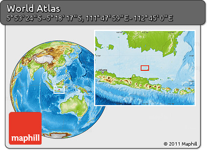 Physical Location Map of the Area around 5° 35' 51" S, 112° 16' 30" E