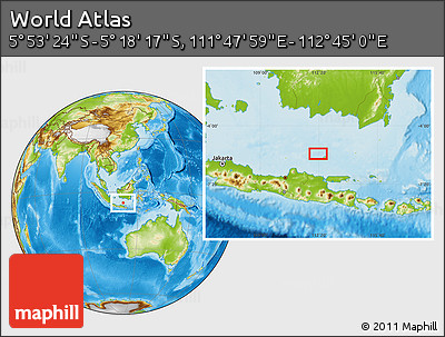 Physical Location Map of the Area around 5° 35' 51" S, 112° 16' 30" E