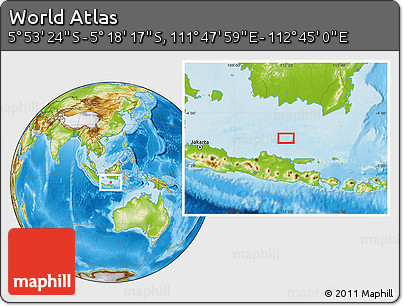 Physical Location Map of the Area around 5° 35' 51" S, 112° 16' 30" E