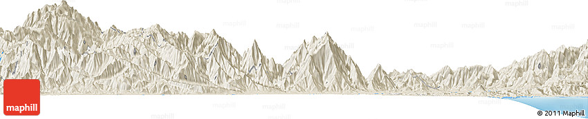 Shaded Relief Horizon Map of the Area around 5° 35' 51" S, 145° 25' 30" E