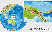 Physical Location Map of the area around 5° 35' 51" S, 145° 25' 30" E