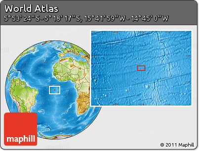 Physical Location Map of the Area around 5° 35' 51" S, 15° 13' 29" W