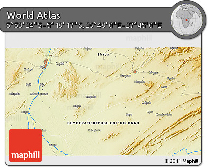 Physical 3D Map of the Area around 5° 35' 51" S, 27° 16' 29" E