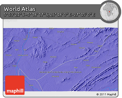 Political 3D Map of the Area around 5° 35' 51" S, 27° 16' 29" E