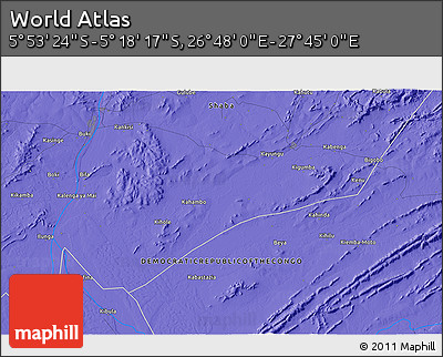 Political 3D Map of the Area around 5° 35' 51" S, 27° 16' 29" E