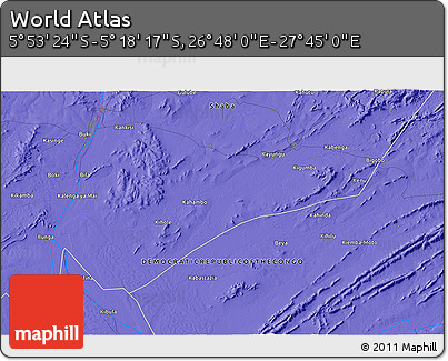 Political 3D Map of the Area around 5° 35' 51" S, 27° 16' 29" E