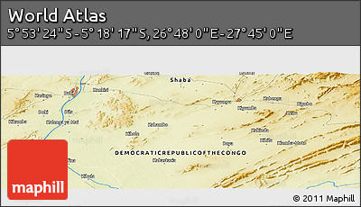 Physical Panoramic Map of the Area around 5° 35' 51" S, 27° 16' 29" E