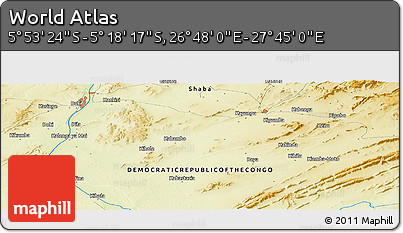 Physical Panoramic Map of the Area around 5° 35' 51" S, 27° 16' 29" E