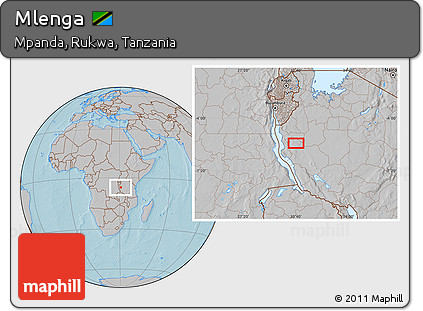 Gray Location Map of Mlenga, hill shading