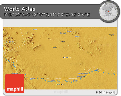 Physical 3D Map of the Area around 5° 35' 51" S, 31° 31' 29" E