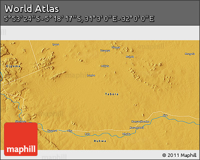 Physical 3D Map of the Area around 5° 35' 51" S, 31° 31' 29" E