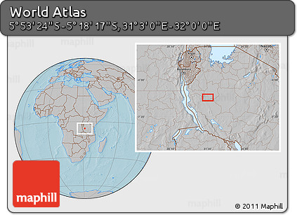 Gray Location Map of the Area around 5° 35' 51" S, 31° 31' 29" E, hill shading