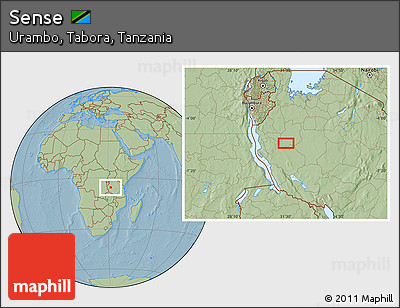 Savanna Style Location Map of Sense, hill shading