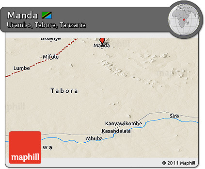 Shaded Relief Panoramic Map of Manda