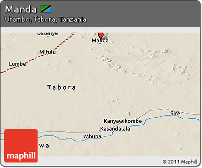 Shaded Relief Panoramic Map of Manda