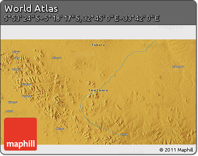 Physical 3D Map of the Area around 5° 35' 51" S, 33° 13' 30" E