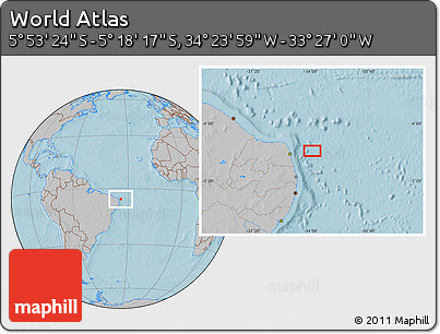 Gray Location Map of the Area around 5° 35' 51" S, 33° 55' 29" W, hill shading