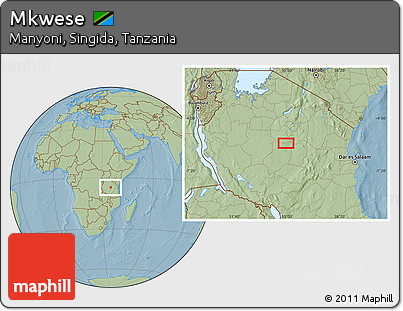 Savanna Style Location Map of Mkwese, hill shading
