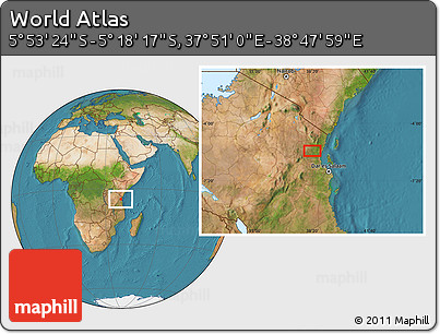 Satellite Location Map of the Area around 5° 35' 51" S, 38° 19' 30" E