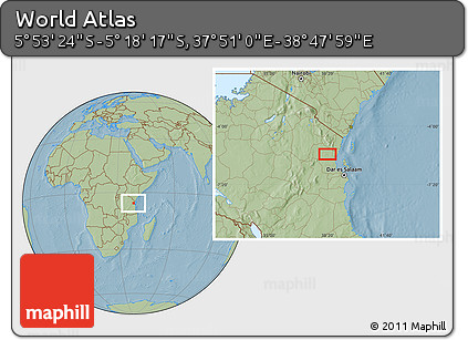 Savanna Style Location Map of the Area around 5° 35' 51" S, 38° 19' 30" E, hill shading