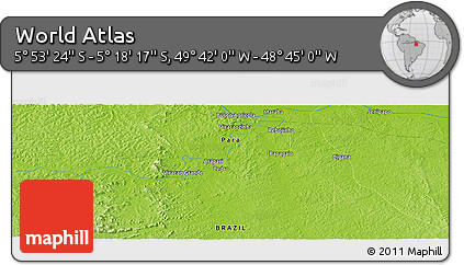 Physical Panoramic Map of the Area around 5° 35' 51" S, 49° 13' 30" W