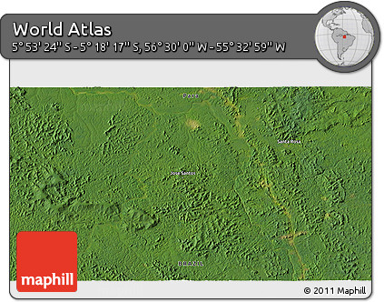 Satellite 3D Map of the Area around 5° 35' 51" S, 56° 1' 29" W