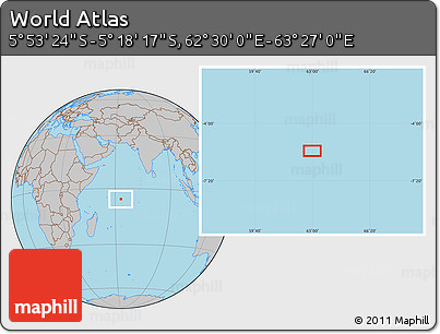Gray Location Map of the Area around 5° 35' 51" S, 62° 58' 30" E