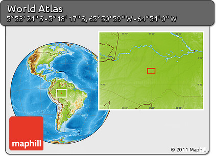 Physical Location Map of the Area around 5° 35' 51" S, 65° 22' 30" W