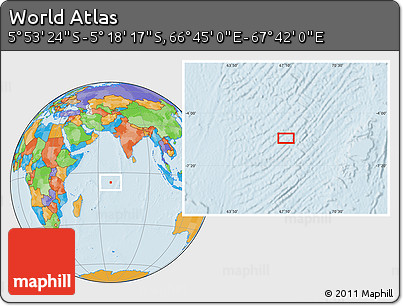 Political Location Map of the Area around 5° 35' 51" S, 67° 13' 29" E