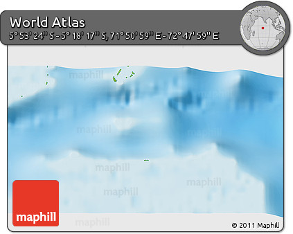Physical 3D Map of the Area around 5° 35' 51" S, 72° 19' 29" E