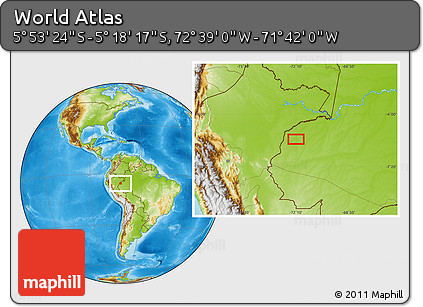 Physical Location Map of the Area around 5° 35' 51" S, 72° 10' 30" W