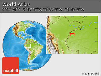 Physical Location Map of the Area around 5° 35' 51" S, 72° 10' 30" W