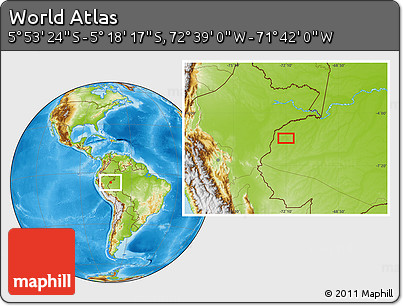 Physical Location Map of the Area around 5° 35' 51" S, 72° 10' 30" W