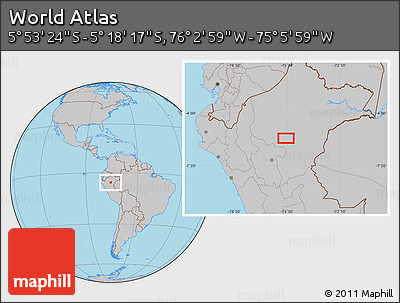 Gray Location Map of the Area around 5° 35' 51" S, 75° 34' 29" W