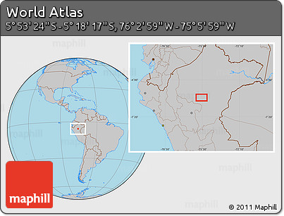 Gray Location Map of the Area around 5° 35' 51" S, 75° 34' 29" W