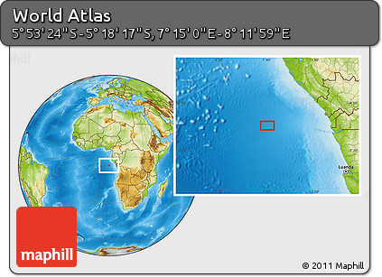 Physical Location Map of the Area around 5° 35' 51" S, 7° 43' 29" E