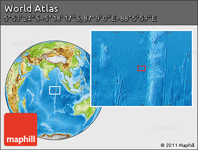 Physical Location Map of the Area around 5° 35' 51" S, 87° 37' 30" E