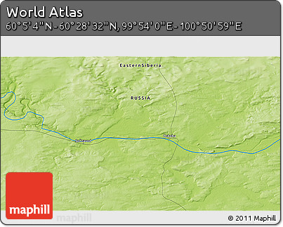 Physical 3D Map of the Area around 60° 16' 48" N, 100° 22' 30" E