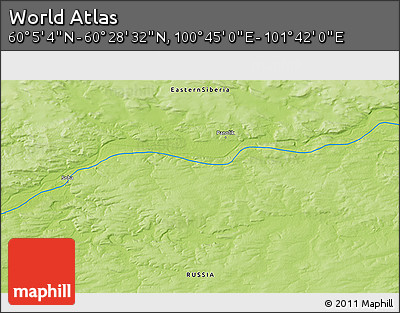 Physical 3D Map of the Area around 60° 16' 48" N, 101° 13' 29" E