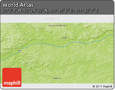 Physical 3D Map of the Area around 60° 16' 48" N, 101° 13' 29" E