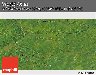 Satellite 3D Map of the Area around 60° 16' 48" N, 101° 13' 29" E
