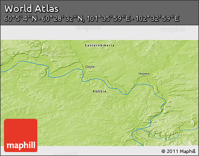Physical 3D Map of the Area around 60° 16' 48" N, 102° 4' 29" E