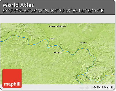 Physical 3D Map of the Area around 60° 16' 48" N, 102° 4' 29" E