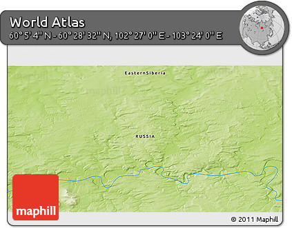 Physical 3D Map of the Area around 60° 16' 48" N, 102° 55' 30" E
