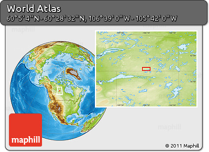 Physical Location Map of the Area around 60° 16' 48" N, 106° 10' 30" W